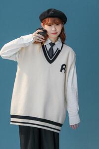 M092-P48复古港风针织马甲男潮牌情侣外穿V领毛衣坎肩背心图片