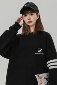 M887-P55圆领毛衣男女秋冬季潮牌纯色长袖打底衫休闲内搭毛线衣图片
