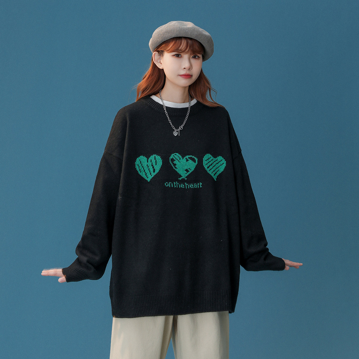 M802-P55秋冬毛衣男韩版潮流拼接针织衫ins港风宽松百搭套头上衣图片