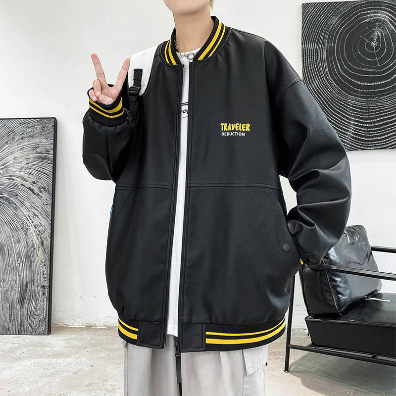 JK280-P100皮衣外套男生潮流帅气韩版宽松休闲港风青少年皮夹克图片