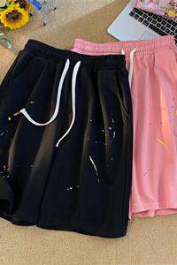 K223-P38夏季泼墨休闲短裤男女港风运动裤直筒沙滩裤子图片