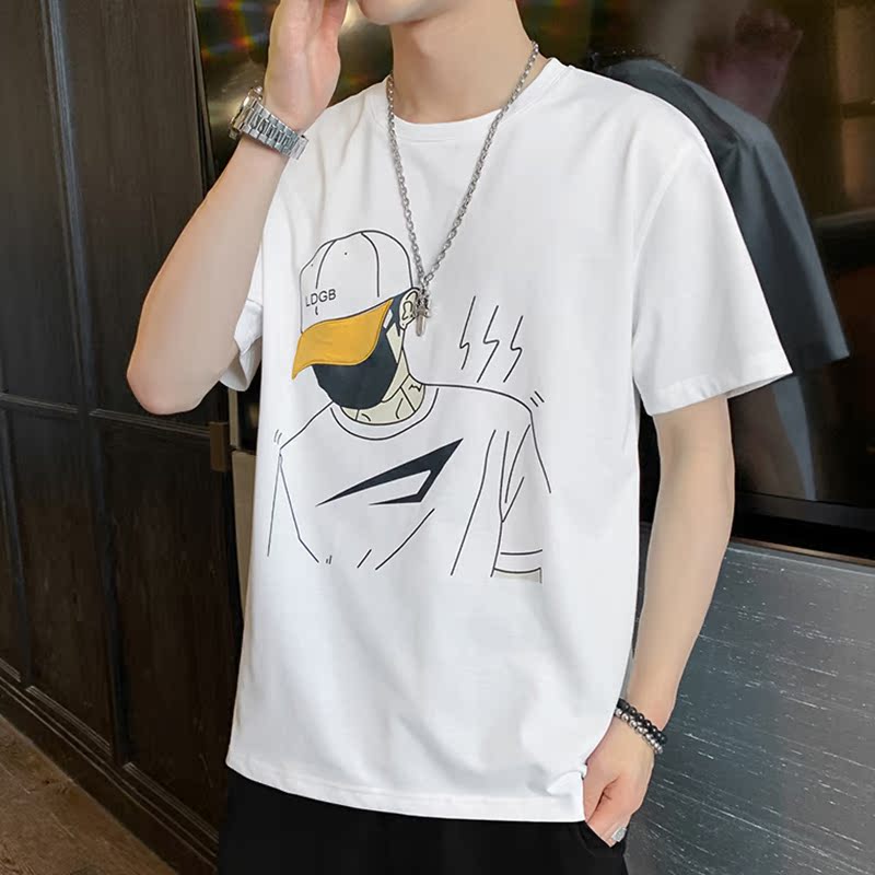 Crew neck short sleeve T-shirt for men's loose new style of versatile Hong Kong fashion brand trend half sleeve