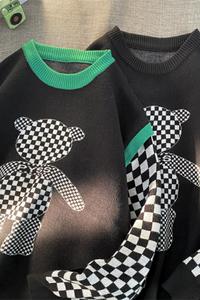 Y613-P60假两件毛衣男杏色高级感港风chic潮流春秋情侣外套宽松