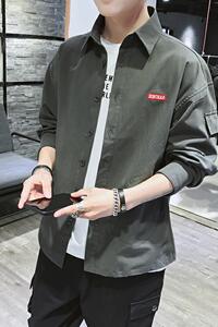 C877衬衫男长袖春秋寸休闲修身韩版潮流工装衬衣春季外套图片
