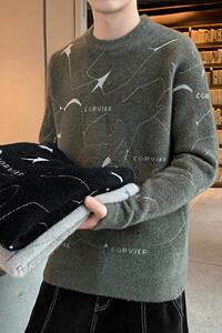 76686-P50半高领毛衣男士潮流宽松加厚保暖线衣针织打底上衣潮图片