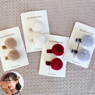 儿童红色新年发饰毛球流苏宝宝发夹发卡女童刘海夹子汉服婴儿头饰