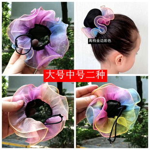 爆款儿童芭蕾舞蹈丸子头发网套女孩洋气超仙花边盘发网兜头花抽绳