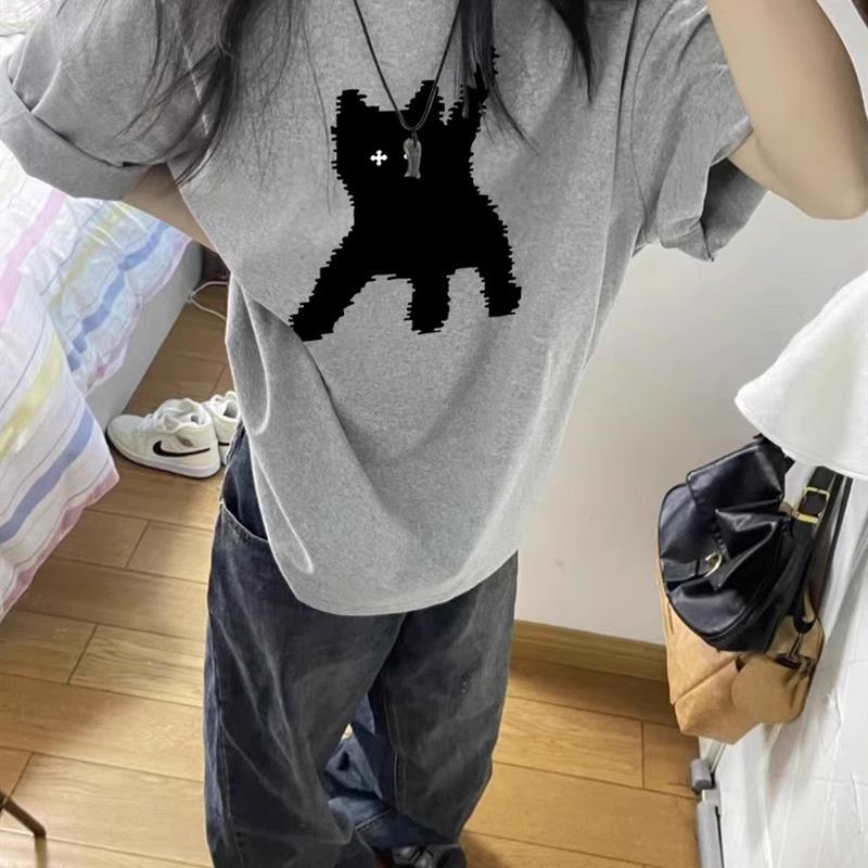 重磅纯棉短袖t恤女2025新款夏季宽松正肩设计感小众美式半袖上衣