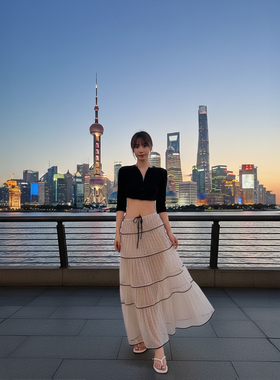 法式浪漫蕾丝压褶重工半身长裙气质飘逸灵动A字裙百搭高级气质ins