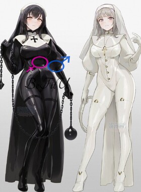 修女装乳胶连体衣女仆装cosply套装全套配胸带nun包口罩白色手套