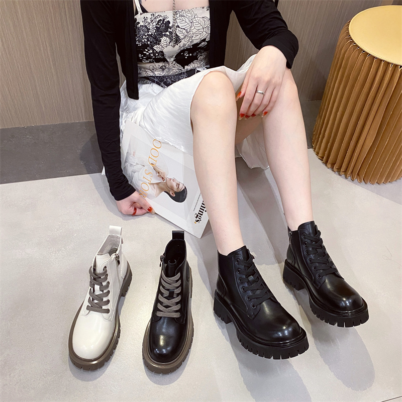单靴女春秋2025新款百搭马丁靴粗跟厚底增高短靴英伦风网红瘦瘦靴