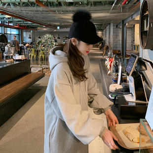 过膝大码 连帽卫衣连衣裙2021新宽松显瘦加绒中长款 长裙 女长袖 秋装