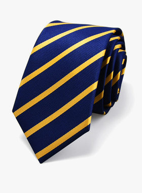 男士休闲正装商务7cm职业工作手打蓝色条纹免打结拉链式衬衫领带