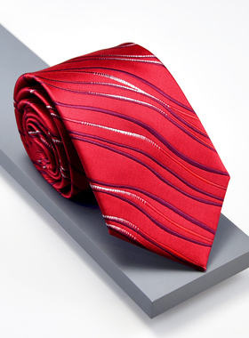 结婚领带新郎男士正装商务8cm手打款红色免打结拉链式婚礼高级感