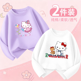 上衣凯蒂猫衣服外穿6 T恤儿童圆领打底衫 女童洋气春秋新款 纯棉长袖