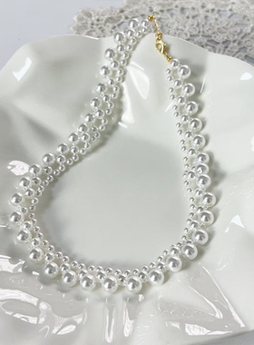 简约轻奢仿珍珠项链女多层锁骨链