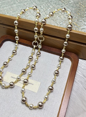 美拉迪轻奢仿珍珠项链女金色链条