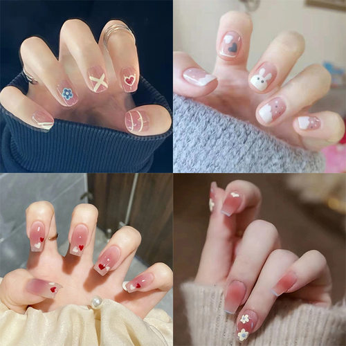 穿戴甲美甲甲片晕染法式极光可