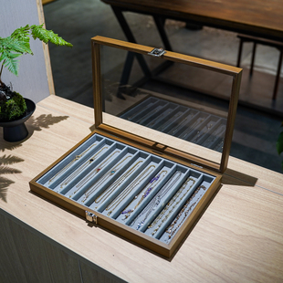 珍珠项链木纹首饰盒10格分区珠宝收纳盒高档防尘展示盒饰品绒布盒