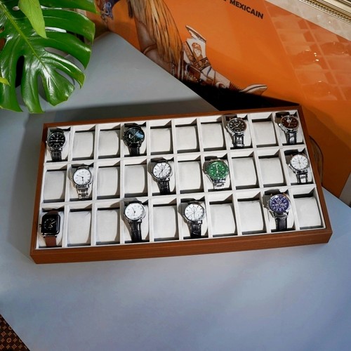 黑胡桃木纹木质30位手表简约收纳盘销售多格展示盘看货陈列托盘子