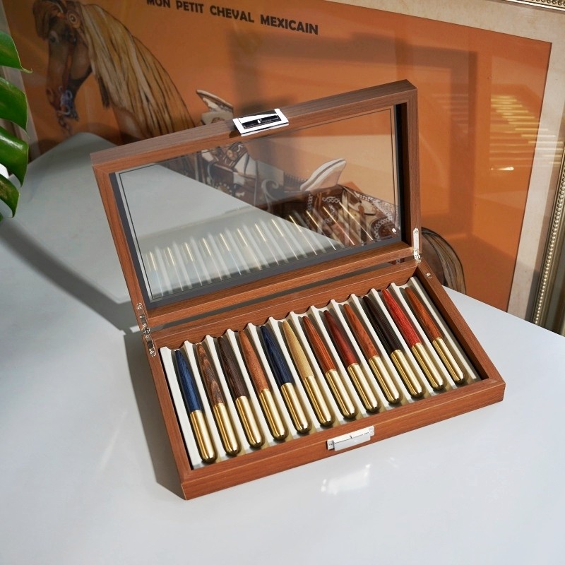 黑胡桃木质12位钢笔收纳收藏透明天窗展示陈列盒高档笔收纳礼品盒,收纳整理,文具收纳盒,淘宝优惠券,粉丝福利购,淘宝优惠卷