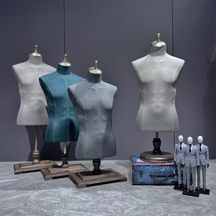 高定西服男装模特西装展示半身模特人古铜色头盖衣柜展示服装道具