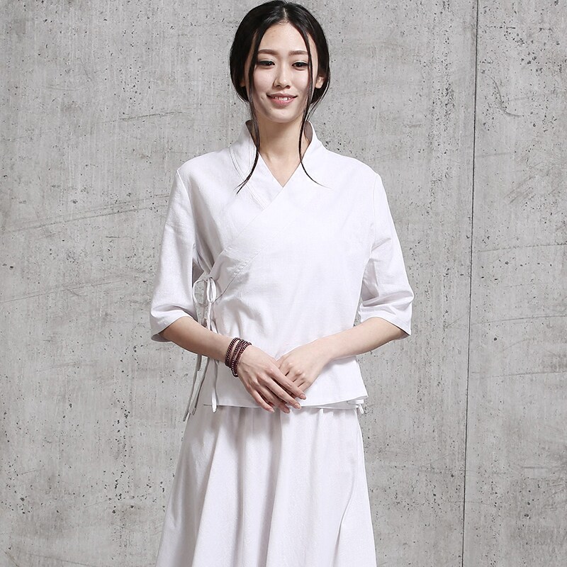素女館22020年夏季新款民族風五分袖中式改良漢服交領棉麻女裝上在類目 女裝/女士精品, 唐裝/民族服裝/舞臺服裝, 唐裝/中式服裝, 上衣中 - 來自Buy2taobao.com提供專業的淘寶代購服務