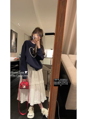 NSS COLLECTION 半岛情书 氛围bling灰色上衣女宽松美式爱心卫衣