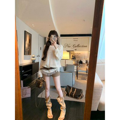 NSSCOLLECTION苏棕色镂空针织衫