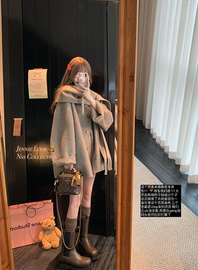 NSS COLLECTION c0s双面羊驼澳毛版围巾斗篷大衣女中长毛呢外套冬