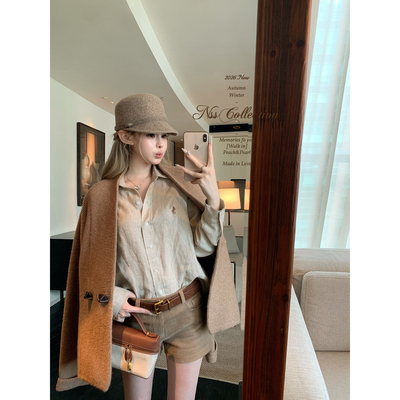 NSS COLLECTION“松弛girl”100%亚麻刺绣衬衫老钱风百搭长袖上衣