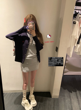 NSS COLLECTION 桑稚少女 嗲嗲质感磨毛短袖tee裙拼色灰色连衣裙