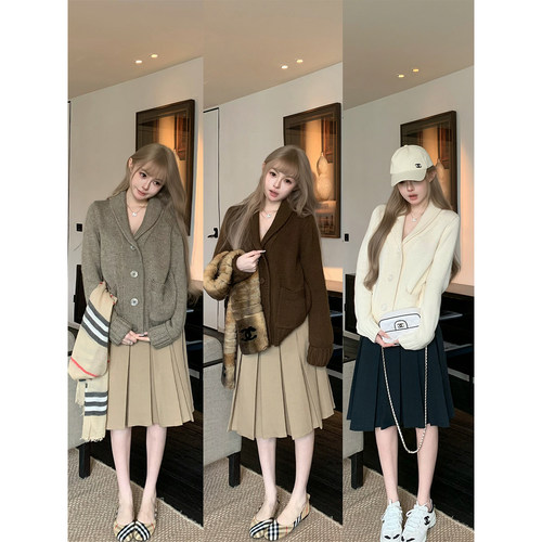 NSS COLLECTION“秋日迟迟”重奢老钱翻领毛衣女百搭老钱针织外套