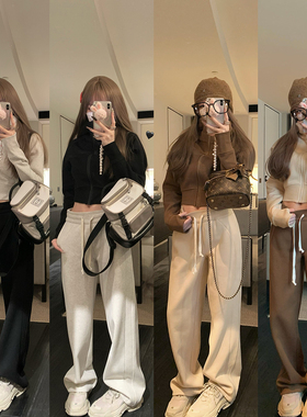 NSS COLLECTION lulu新晋神裤 堆叠感直筒加绒卫裤灰色运动休闲裤