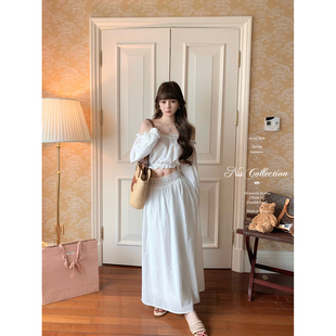 COLLECTION 两件套白色半身长裙套装 Daily法式 刺绣衬衫 美人 NSS