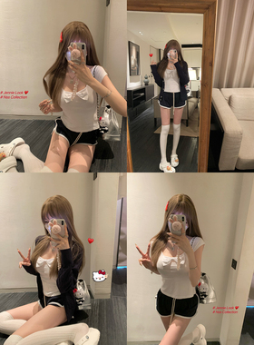 NSS COLLECTION 月野少女 蝴蝶结设计感收腰显胸上衣白色短袖T恤