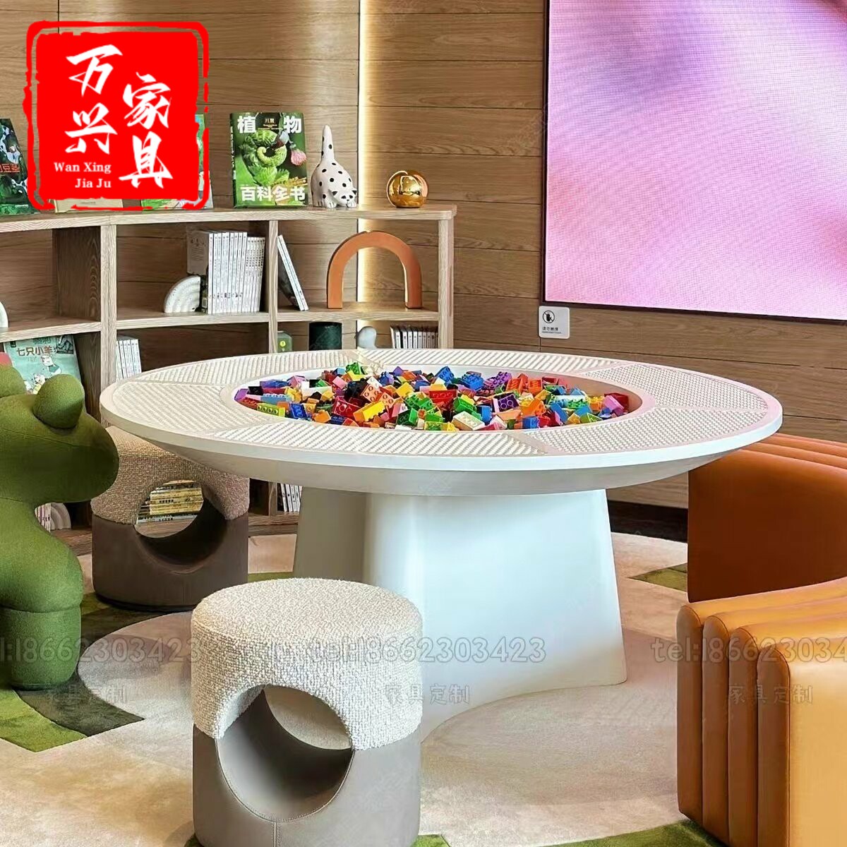 现代儿童活e动区玩乐桌售楼部架空层宝宝娱乐室玩具实木积木桌椅