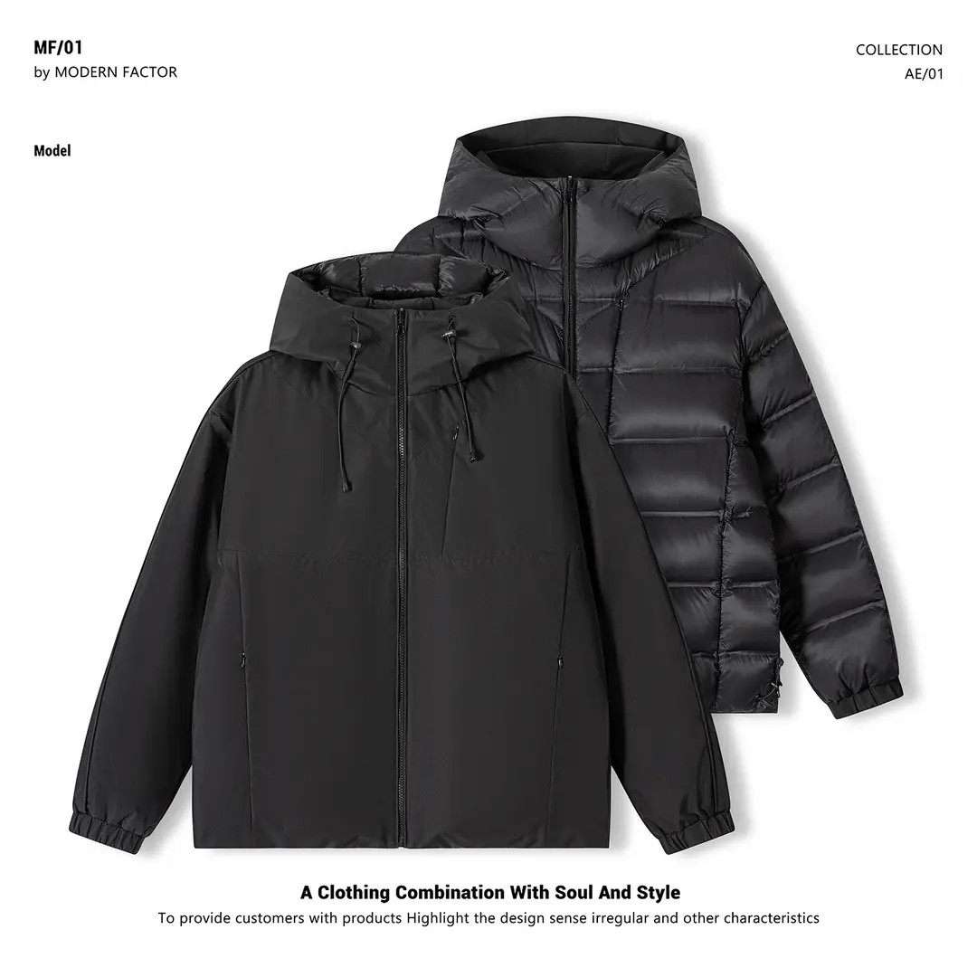 冬季双面穿90白鸭绒户外连帽排骨羽绒服A312-3977P300,男装羽绒服,电商A312