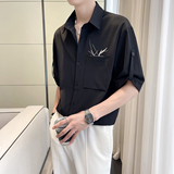 抖音男尚冰丝轻奢新中式痞帅衬衫刺绣风短袖垂感CS351P50，男装衬衫，电商A312