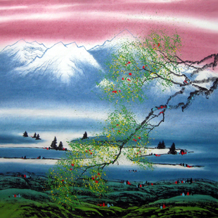 手绘 办公室客厅家居装饰字画 中国画四尺斗方重彩山水8834