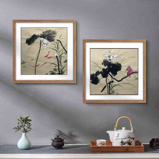 手绘国画花鸟一尺斗方小品 水墨荷花 20个构图任选 家居装饰字画