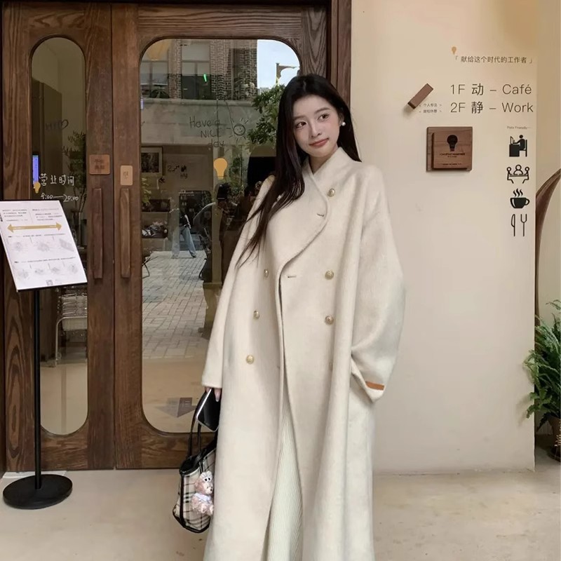 白色呢子大衣女毛呢外套高个子