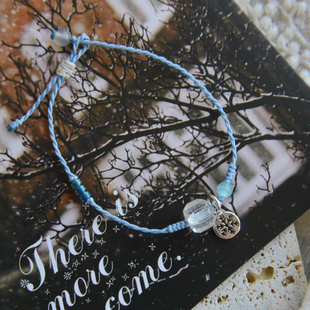 「初雪」期待下雪天 清新气质纯银925雪花白水晶方糖手绳手链