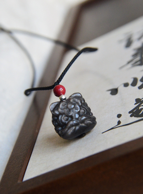 天然银曜石醒狮情侣项链