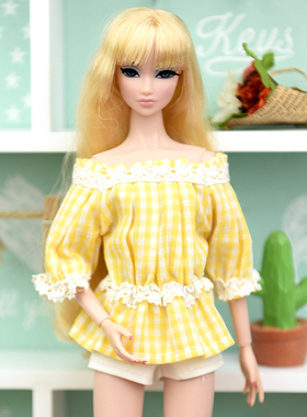 换装娃娃1:6分娃心怡fr超模桃子momoko衣服装校园清新小格子上衣