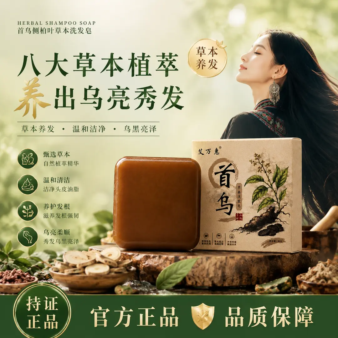 艾万惠何首乌侧柏叶草本洗发皂