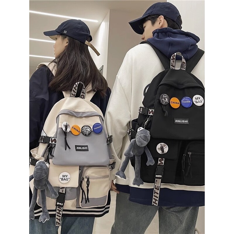 日韩时尚书包女大学生高中男初中生上课大容量电脑背包旅行双肩包