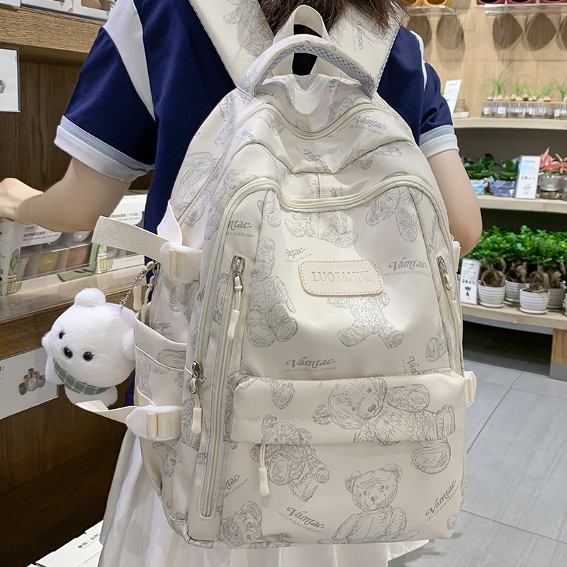 日本进口2025新款书包女生初高中学生简约百搭印花小熊小众背包女
