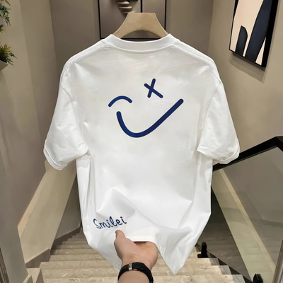 仓树一石潮牌美式短袖T恤男夏季新款宽松纯棉情侣装白色半袖上衣