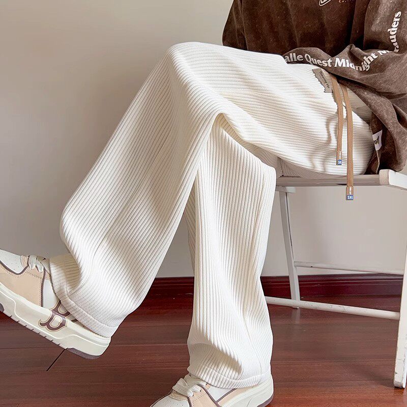 仓树一石潮牌灯芯绒卫裤男秋冬直筒宽松加绒阔腿裤雪尼尔休闲裤子